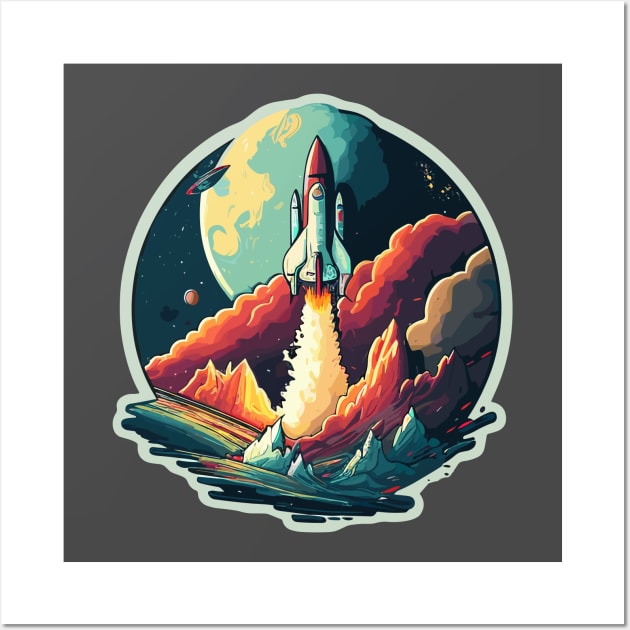 Rocketship to the moon Wall Art by JORDYGRAPH